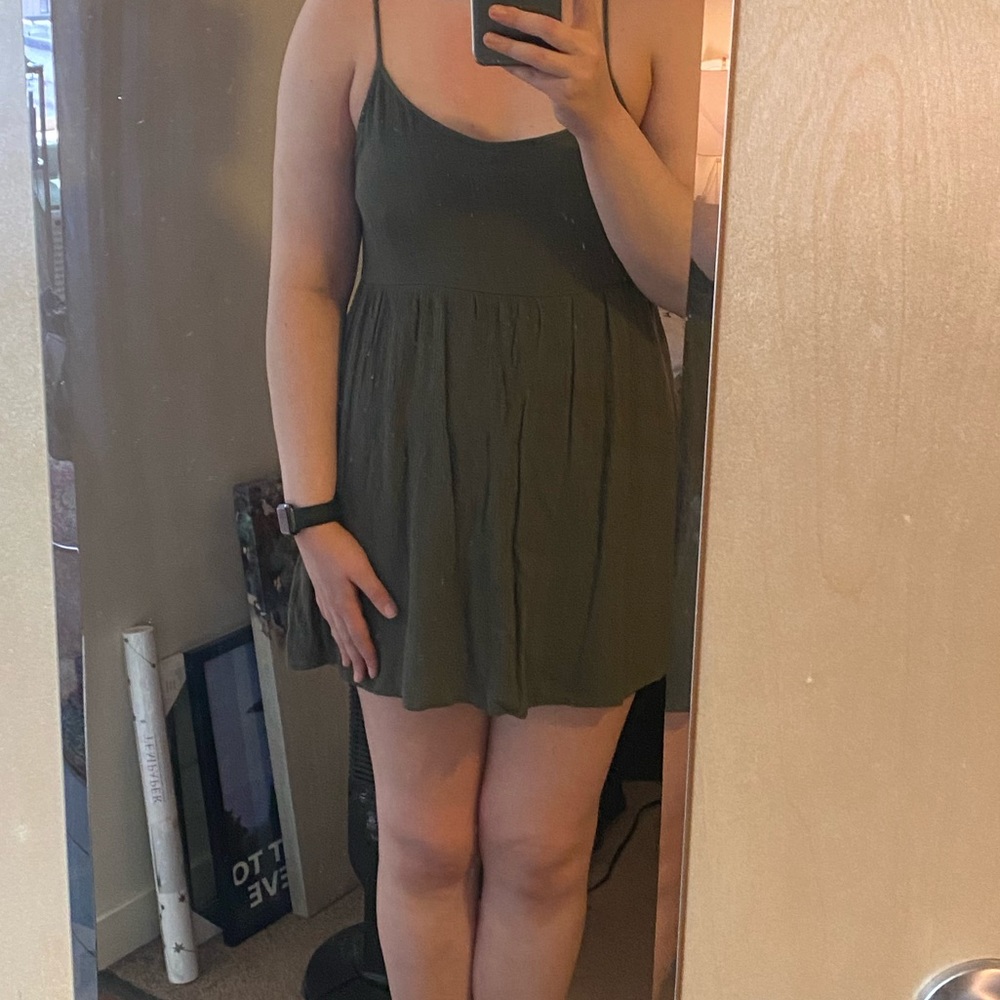 Olive Green Cotton Mini Dress